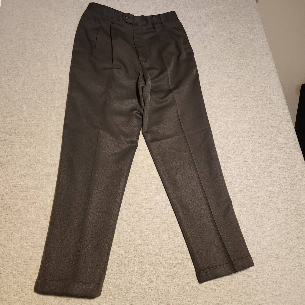 Henry Grethel Dress Pants Mens 34x32 Charcoal Grey Herringbone Pleated Cuffed